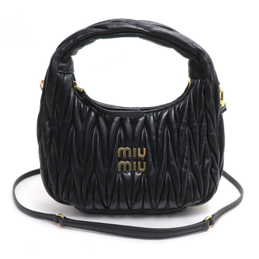 Miu Miu Wonder Matelasse Leather Hobo Shoulder Bag Black